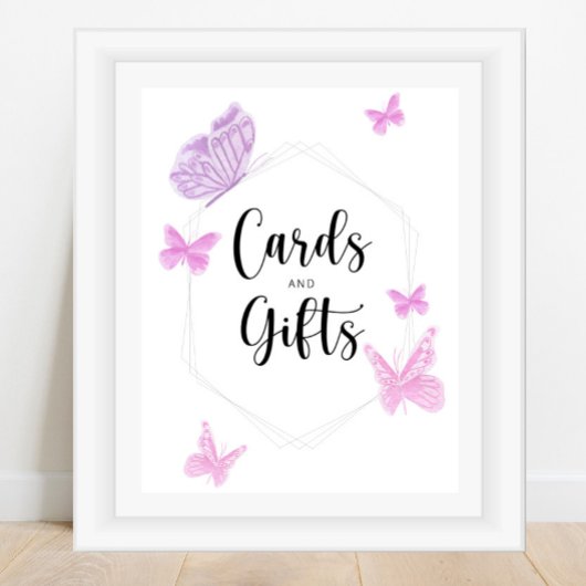 Poster Baby shower de cartes et cadeaux Papillon