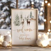 Poster Baby shower de cerfs de bois d'hiver bienvenue