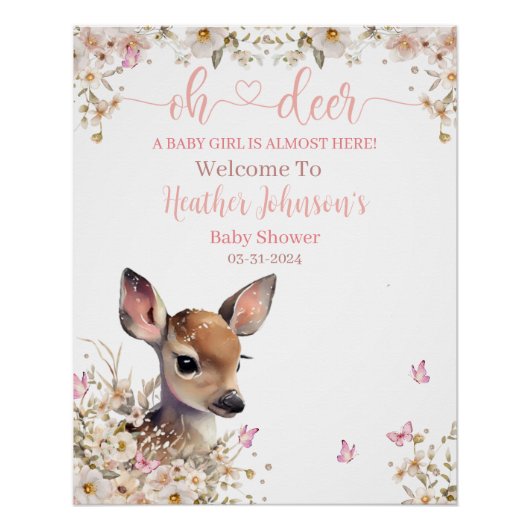 Poster Baby shower de cerfs de bois fille (Devant)