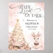 Poster Baby shower de cerfs d'hiver rose Bienvenue (Devant)