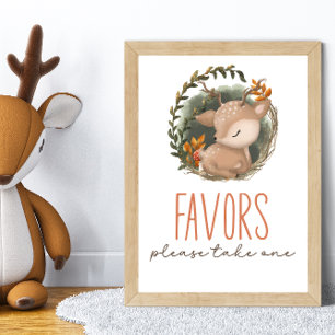 Poster Baby shower de cerfs en traîneau à bois : faveurs