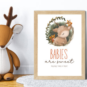 Poster Baby shower de cerfs en traîneau de bois Les bébés