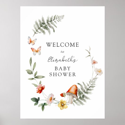 Poster Baby shower de champignons de forêt enchanté (Devant)