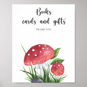 Poster Baby shower de champignons - livres cartes et cade