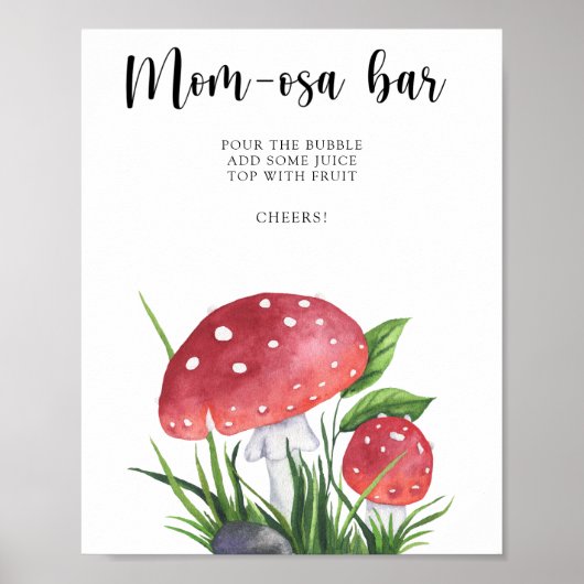 Poster Baby shower de champignons Momosa bar (Devant)