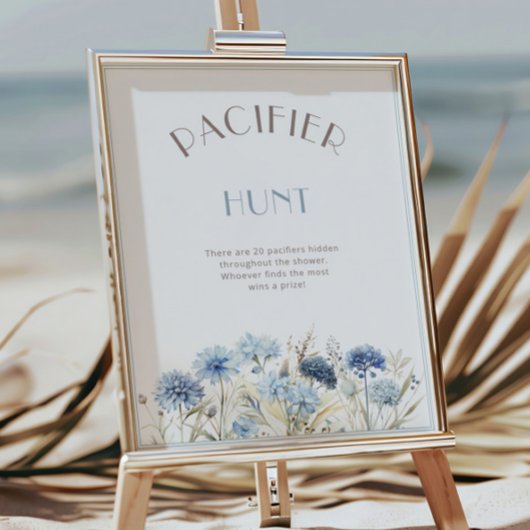 Poster Baby shower de chasse Dusty Blue Fleur sauvage Pac
