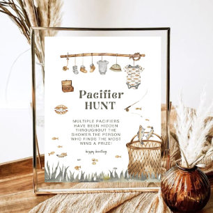 Poster Baby shower de chasse Rustique Floral Fishing Paci