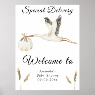 Poster Baby shower de cigogne d'aquarelle Bienvenue