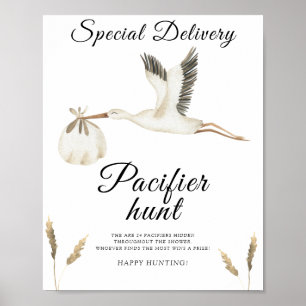 Poster baby shower de cigogne - jeu de chasse à la pacifi