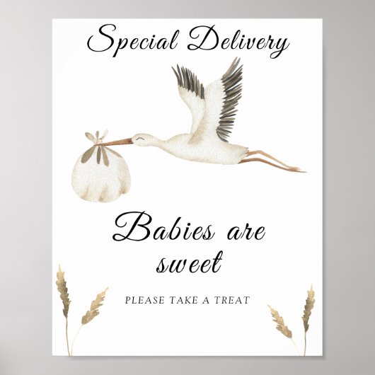 Poster Baby shower de cigogne - les bébés sont doux (Devant)