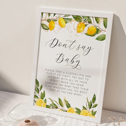 Poster Baby shower de citron d’été brillant Ne pas dire b