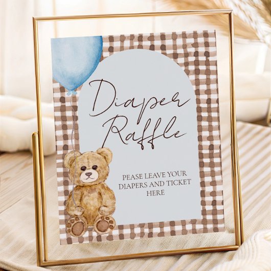 Poster Baby shower de couches Bleu Teddy Bear Raffle Sign