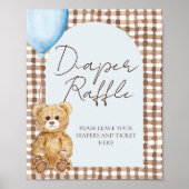 Poster Baby shower de couches Bleu Teddy Bear Raffle Sign (Devant)