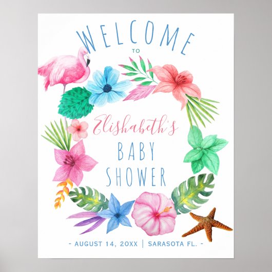 Poster Baby shower de couronnes tropicales de Luau signe  (Devant)