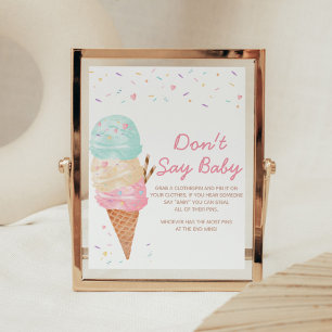 Poster Baby shower de crème glacée ne pas dire bébé