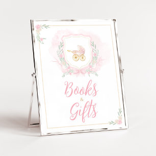 Poster Baby shower de crête rose Aquarelle Livres et cade