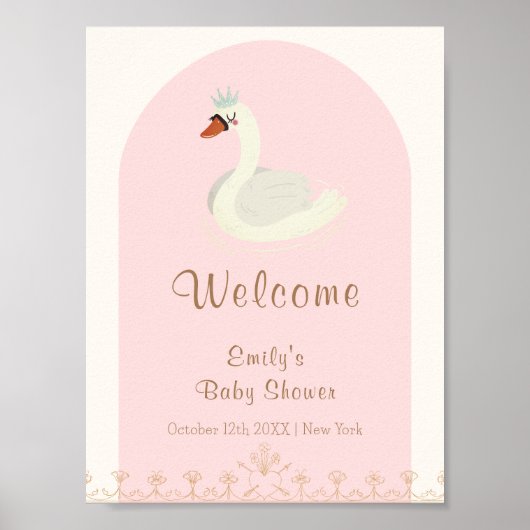 Poster Baby shower de cygne rose Boho Arch Princess (Devant)