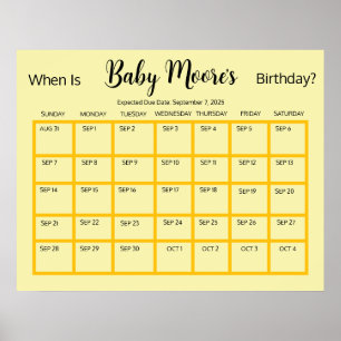 Poster Baby shower de date d'échéance simple et non sexis