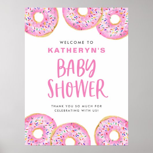 Poster Baby shower de donuts rose (Devant)