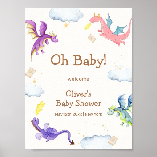 Poster Baby shower de dragon magique Cute Fairytale Bienv (Devant)