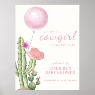 Poster Baby shower de fille à ballons de cactus rose Bien