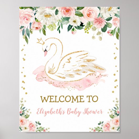 Poster Baby shower de fille de cygne rose or rose Bienven (Devant)