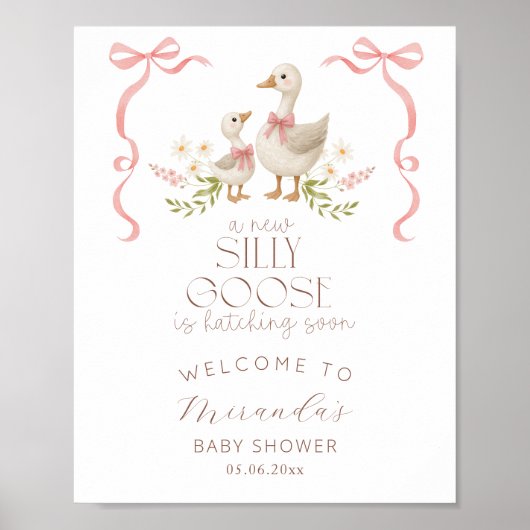 Poster Baby shower de fille d'oie sotte Bienvenue (Devant)