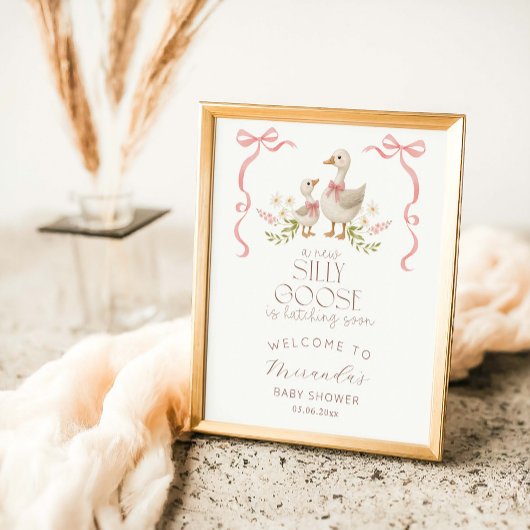 Poster Baby shower de fille d'oie sotte Bienvenue