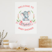 Poster Baby shower de fille Eléphant Aquarelle (Cuisine)
