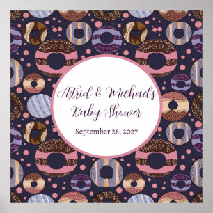 Poster Baby shower de filles violettes de beignes douces