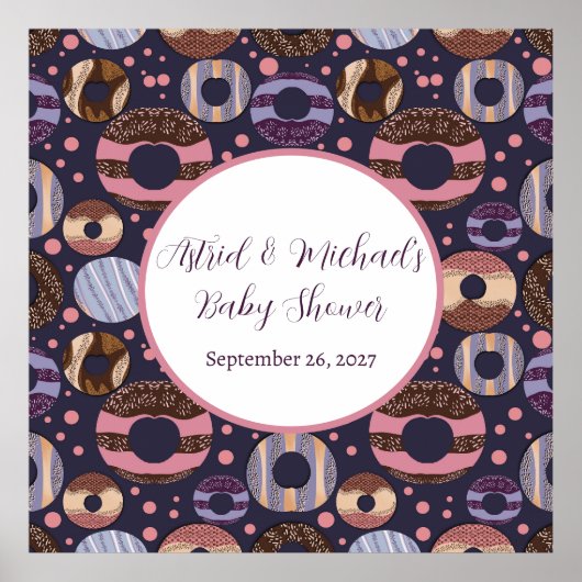 Poster Baby shower de filles violettes de beignes douces (Devant)