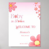 Poster Baby shower de fleur rose simple accueil (Devant)