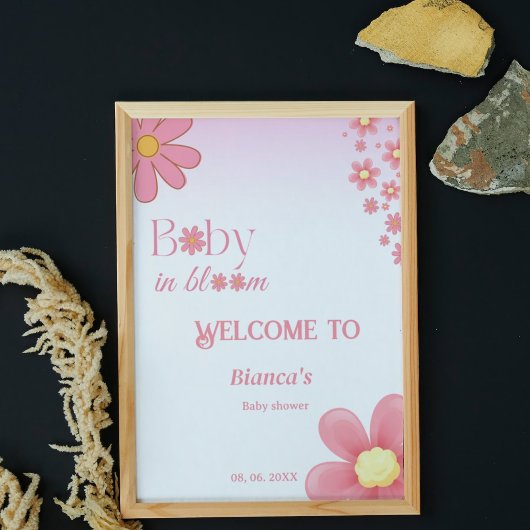 Poster Baby shower de fleur rose simple accueil