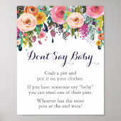 Poster Baby shower de fleurs ne pas dire jeu bébé signe (Devant)