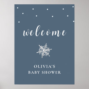 Poster Baby shower de Flocon de neige bleu marine Bienven