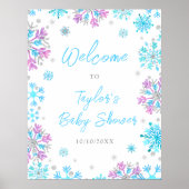 Poster Baby shower de flocons de neige violet et bleu (Devant)