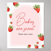 Poster Baby shower de fraises rouges Les bébés sont doux (Devant)