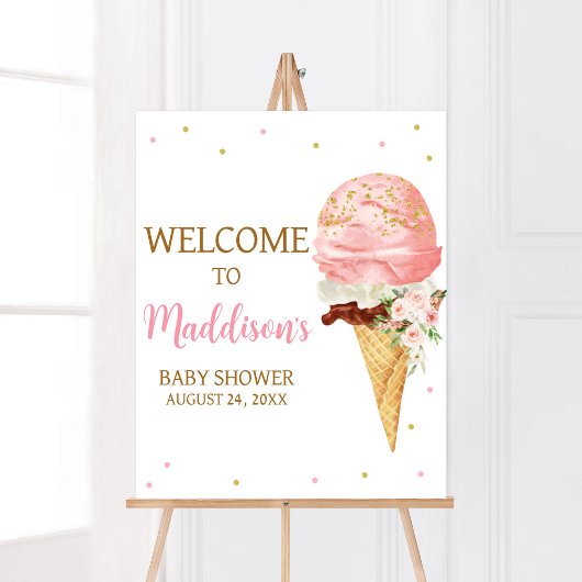 Poster Baby shower de glace rose Bienvenue