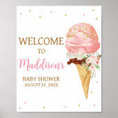 Poster Baby shower de glace rose Bienvenue (Devant)