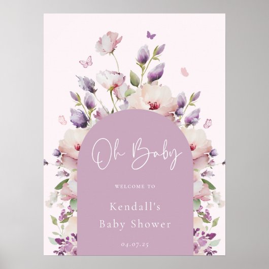Poster Baby shower de jardin papillon Bienvenue (Devant)