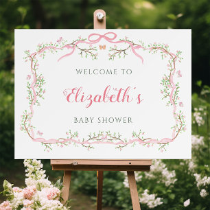 Poster Baby shower de jardin rose et vert de printemps Bi