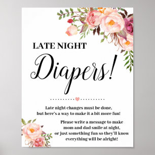Poster Baby shower de jeu Diapeurs de nuit rose