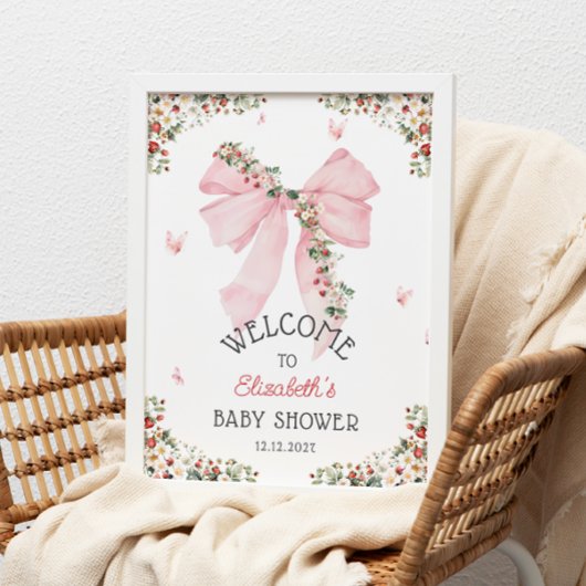 Poster Baby shower de la boue rose fraise