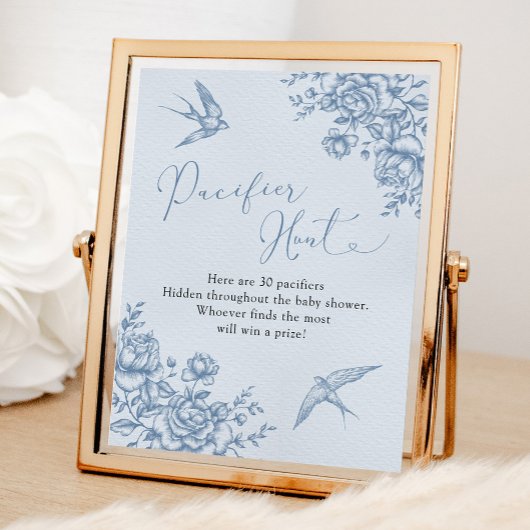 Poster Baby shower de la Chinoiserie bleu Dusty