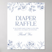 Poster Baby shower de la chinoiserie Florale Bleu Raffle (Devant)