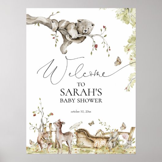 Poster Baby shower de l'Affiche de bienvenue des animaux  (Devant)