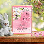 Poster Baby shower De Lapin Doux Les Bébés Sont Doux Trea<br><div class="desc">Sweet petit lapin rose fille baby shower "Babies are Sweet" "Please Take A Treat" signe composite design par Holiday Hearts Designs.</div>