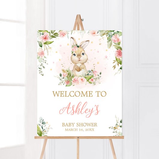 Poster Baby shower de lapin rose Floral