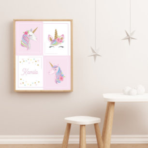 Poster Baby shower de licorne rose Faire-part de naissanc
