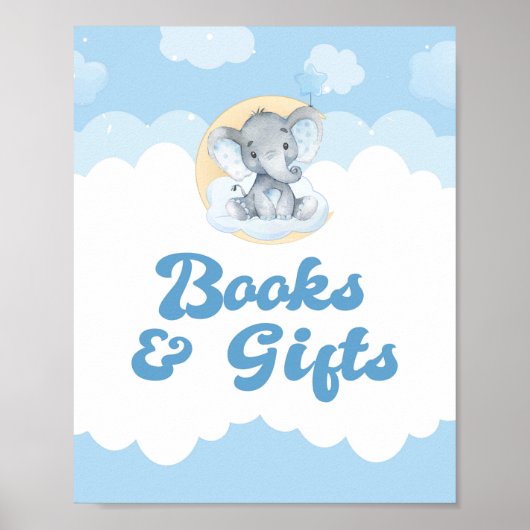 Poster Baby shower de livres et cadeaux Blue Elephant Boy (Devant)